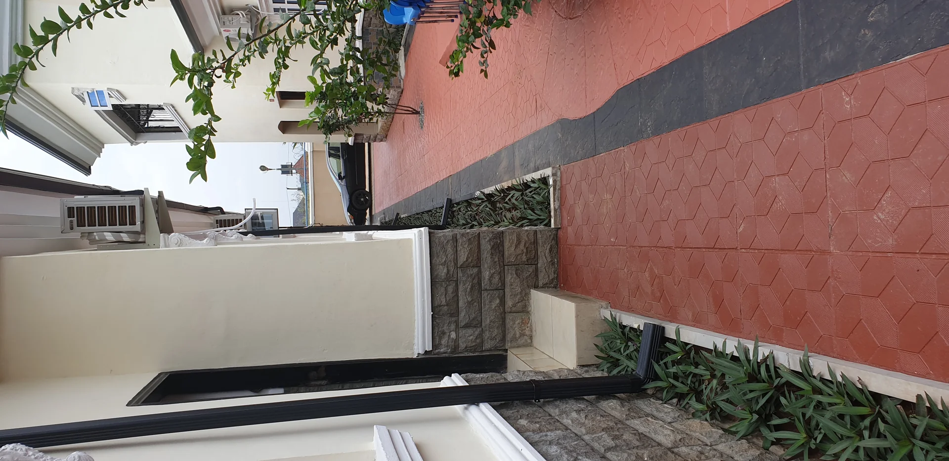 Landscaped garden with structured paving and planting design