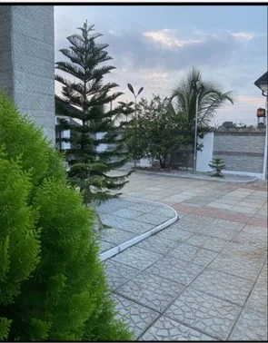 Landscaped garden patio paving stone design
